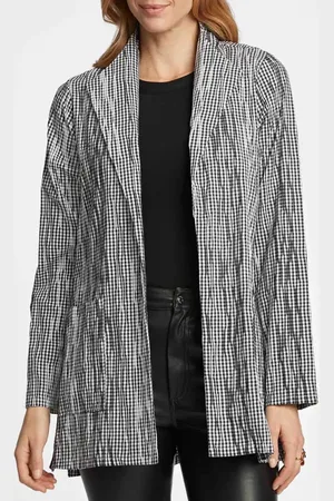 Foxcroft Alana Crinkle Cotton Blend Gingham Jacket in at Nordstrom, Size X-Small
