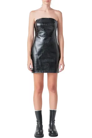 Grey Lab Strapless Faux Leather Minidress in at Nordstrom, Size Small