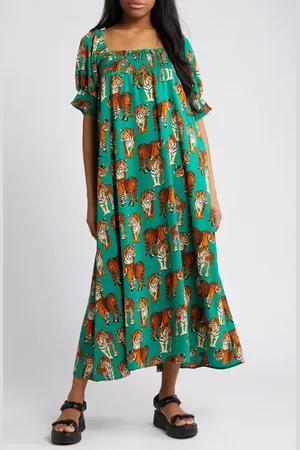 Dressed in Lala Tiger Print Smocked Maxi Dress in at Nordstrom, Size Xx-Large
