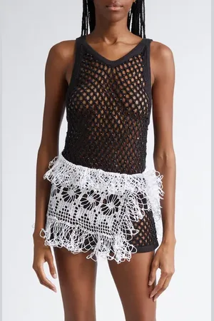 Diotima Trinity Marina Crystal Embellished Open Knit Sweater Tank in at Nordstrom, Size 00
