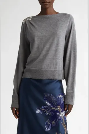 Erdem Drape Detail Embellished Cutout Wool Sweater in at Nordstrom, Size Small