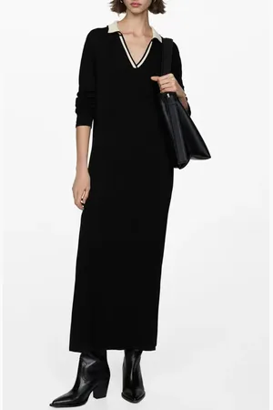 MANGO Contrast Collar Long Sleeve Knit Dress in at Nordstrom, Size 6