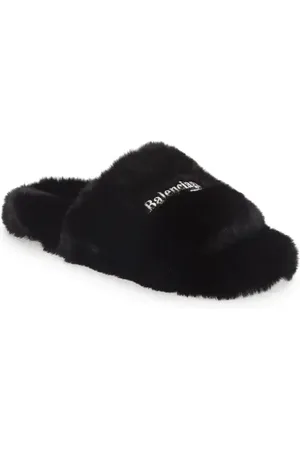 Balenciaga Furry Faux Shearling Slide Sandal in at Nordstrom, Size 12Us
