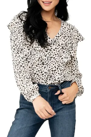 GIBSONLOOK Animal Spot Ruffled Blouse in at Nordstrom, Size X-Large