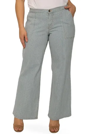 Standards & Practices Mona High Waist Stripe Wide Leg Jeans in at Nordstrom, Size 14W