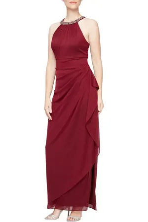 Alex Evenings Embellished Halter Ruched Column Formal Gown in at Nordstrom, Size 8