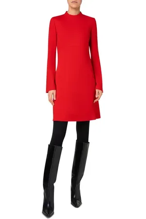 AKRIS Mock Neck Long Sleeve Signature Jersey A-Line Dress in at Nordstrom, Size 6