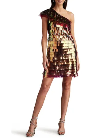 Tadashi Shoji Sequin Fringe One-Shoulder Cocktail Minidress in at Nordstrom, Size 2