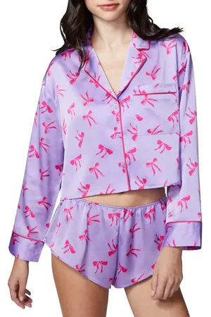 Florence By Mills Satin Sleep Crop Pajama Top in at Nordstrom, Size Large