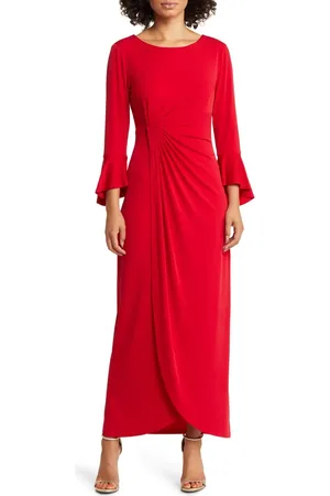 Connected Apparel Bell Sleeve Gathered Waist Gown in at Nordstrom, Size 4