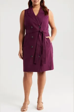 UNIVERSAL STANDARD Tie Belt Sleeveless Double Breasted Yarn Dyed Jersey Trench Cocktail Dress in at Nordstrom, Size 4Xl