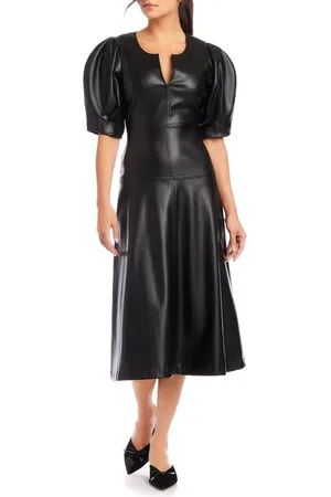 Fifteen Twenty Sierra Puff Sleeve Faux Leather Midi Dress in at Nordstrom, Size X-Small