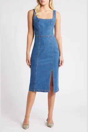 Steve Madden Josette Square Neck Denim Dress in at Nordstrom, Size 0