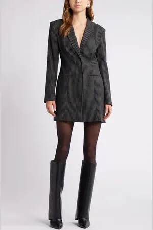 Open Edit Pinstripe Long Sleeve Blazer Minidress in at Nordstrom, Size Medium