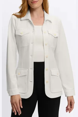 Foxcroft Stella Crepe Knit Utility Jacket in at Nordstrom, Size Large