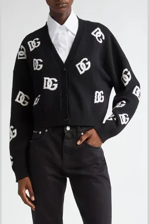Dolce & Gabbana DG Logo Virgin Wool Crop Cardigan in at Nordstrom, Size 8 Us