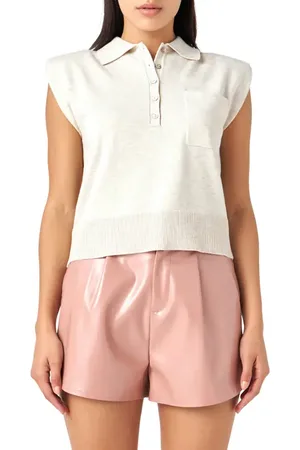 Grey Lab Crop Cap Sleeve Knit Polo in at Nordstrom, Size X-Small