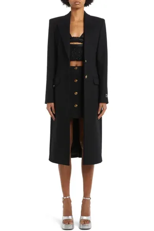 VERSACE Longline Wool Blend Peacoat in at Nordstrom, Size 10 Us