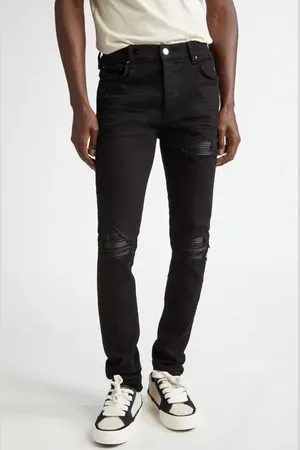 AMIRI MX1 Leather Patch Ripped Skinny Jeans in at Nordstrom, Size 30