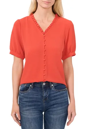 CE&CE Frill V-Neck Button-Up Blouse in at Nordstrom, Size X-Small