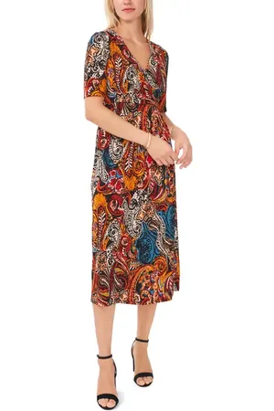 Chaussmoi V-Neck Faux Wrap Midi Dress in at Nordstrom, Size Small