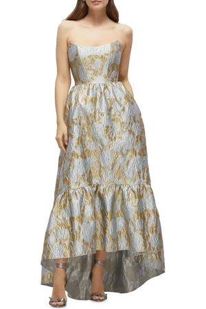 Dessy Collection Floral Brocade Strapless High-Low Gown in at Nordstrom, Size 0