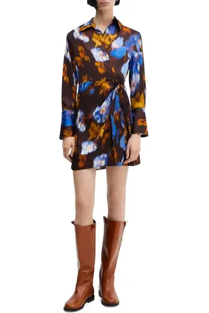 MANGO Long Sleeve Satin Wrap Dress in at Nordstrom, Size 2