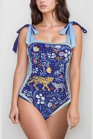 Jessie Zhao New York Amazon Rainforest Reversible One Piece Swimsuit in Blue /Yellow at Nordstrom, Size Xx-Large