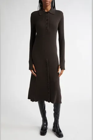 Courrèges Long Sleeve Cotton & Merino Wool Rib Sweater Dress in at Nordstrom, Size X-Large
