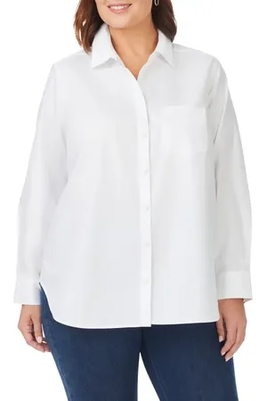 Foxcroft Boyfriend Cotton Blouse in at Nordstrom, Size 14W