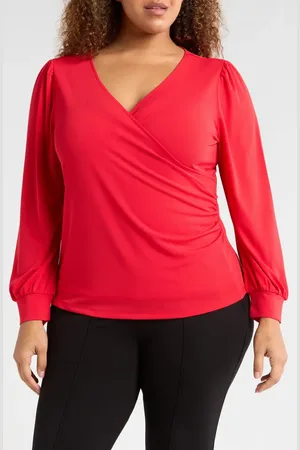 UNIVERSAL STANDARD Balloon Sleeve Faux Wrap Crepe Jersey Top in at Nordstrom, Size Xs