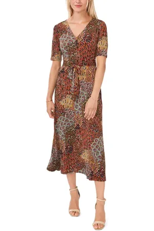 Chaussmoi V-Neck Tie Waist Midi Dress in at Nordstrom, Size Small