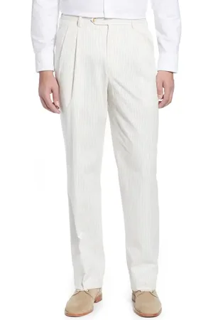 Berlei Pleated Seersucker Cotton Dress Pants in at Nordstrom, Size 34