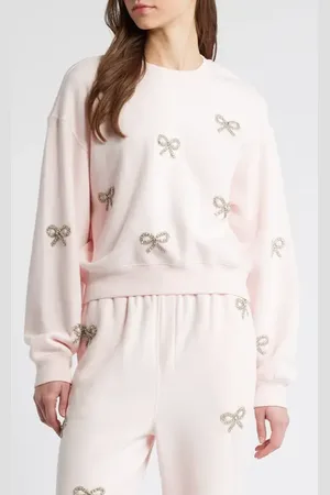 LOVESHACKFANCY Amiyla Crystal Bow Sweatshirt in at Nordstrom, Size X-Small