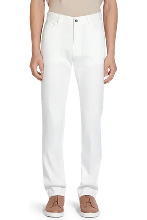 Ermenegildo Zegna Roccia Garment Dyed Stretch Linen & Cotton Slim Fit Jeans in Bianco at Nordstrom, Size 34
