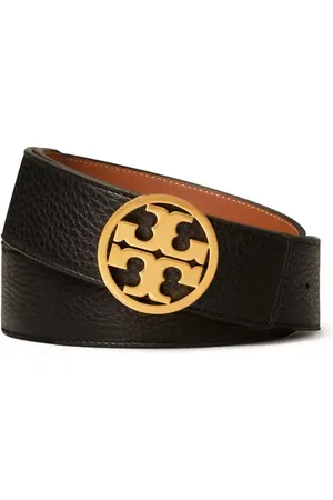 Tory Burch Miller 1.5-Inch Reversible Logo Belt in Black /Classic Cuoio /Gold at Nordstrom, Size X-Small