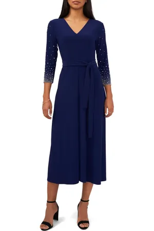 Chaussmoi Embellished Tie Waist Midi Dress in at Nordstrom, Size Small