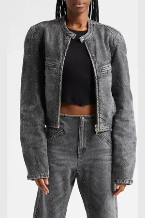 Alexander Wang Crystal Embellished Denim Moto Jacket in at Nordstrom, Size Medium