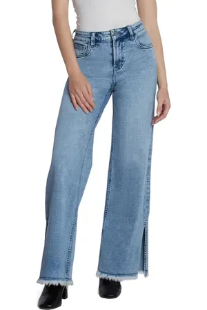 HINT OF BLU Frayed Split Hem Mid Rise Wide Leg Jeans in at Nordstrom, Size 25