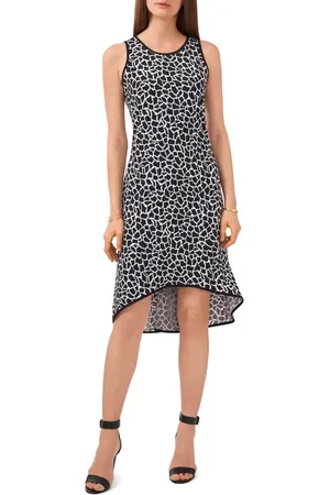 Chaussmoi Print High/Low Matte Jersey Dress in White /Black at Nordstrom, Size Small