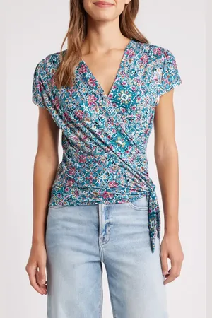 Loveappella Print Wrap Top in at Nordstrom, Size Large