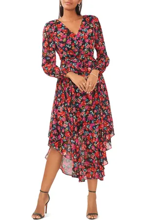 Chaussmoi Floral Button Front Tie Waist Dress in at Nordstrom, Size Small