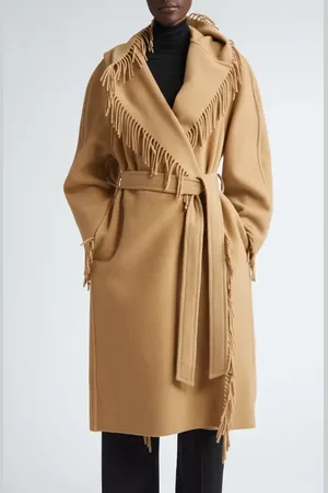Balenciaga Fringe Wool Hooded Wrap Coat in at Nordstrom, Size 2