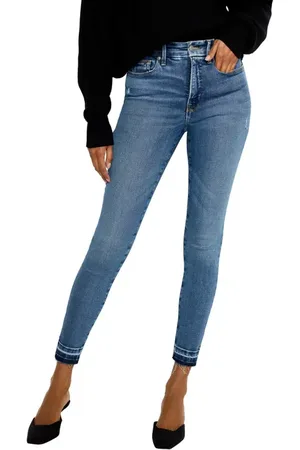 GOOD AMERICAN Good Waist High Waist Distressed Release Hem Crop Jeans in at Nordstrom, Size 15