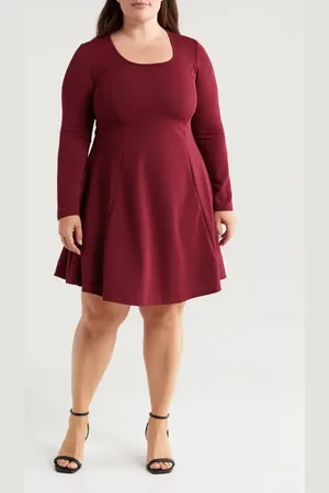 24Seven Comfort Apparel Long Sleeve A-Line Dress in at Nordstrom, Size 1X
