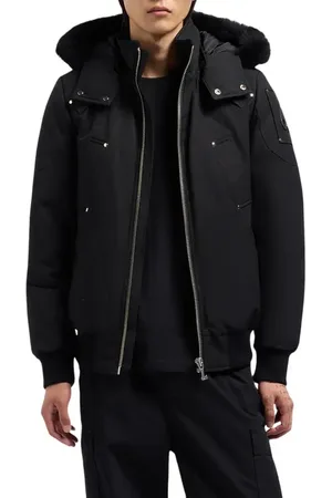 Moose Knuckles Original Genuine Shearling Trim Water & Wind Resistant 650 Fill Power Down Ballistic Bomber Jacket in at Nordstrom, Size