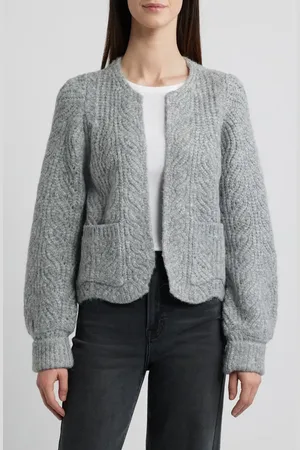 Wit & Wisdom Blouson Sleeve Cable Knit Crop Cardigan in at Nordstrom, Size X-Small