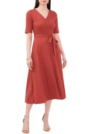 Chaussmoi V-Neck Belted Midi Dress in at Nordstrom, Size Small