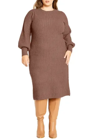 City Chic Saskia Long Sleeve Rib Sweater Dress in at Nordstrom