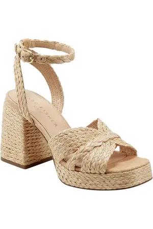 MARC FISHER Janie Raffia Ankle Strap Platform Sandal in at Nordstrom, Size 7